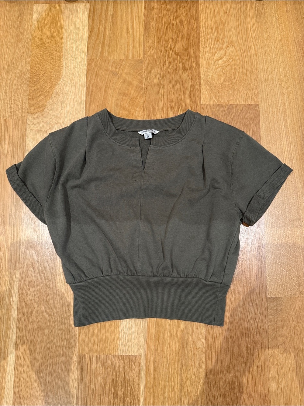 Habitual Girls Olive Green Cropped Short Sleeve Top